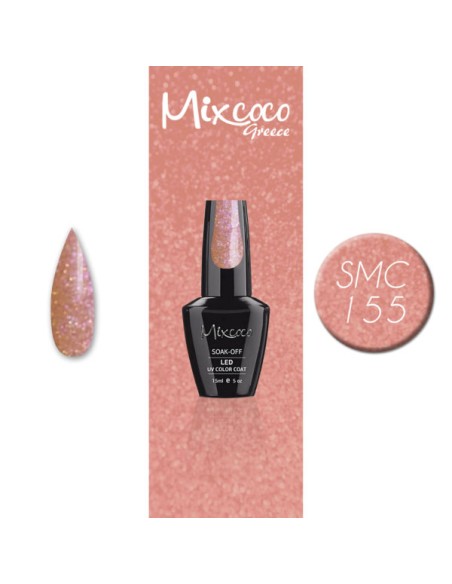 SMC 155 ESMALTE SEMIPERMANENTE MIXCOCO 15ML (CLEAR-NUDE GLITTER)