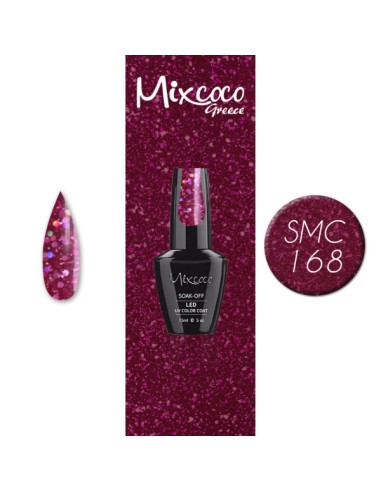 SMC 168 BARNIZ SEMIPERMANENTE MIXCOCO 15ML (FUCSIA-PÚRPURA GLITTER)