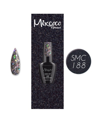 SMC 188 BARNIZ SEMIPERMANENTE MIXCOCO 15ML (NEGRO-PLATA GLITTER)